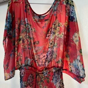 Floral Coral Sheer Women's Top